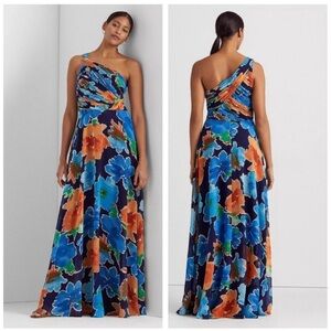 Lauren Ralph Lauren One Shoulder Floral Georgette Maxi Gown Women’s Size 8